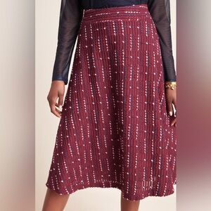 Anthropologie Maeve Anisa Textured Midi Skirt Small Lined Wine Bordeaux